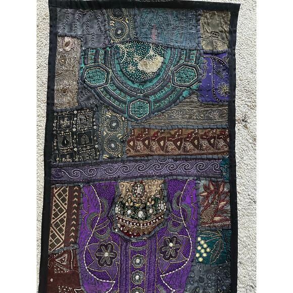 Vintage beaded tapestry wall hanging vertical dark beaded ethnic bohemian 20x60” - Picture 4 of 16